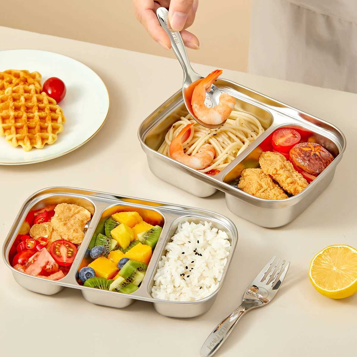 WORTHBUY 2/3 Grids 304 Stainless Steel Dinner Plate Durable Dinning Plate Canteen Large Capacity Food Plate For Kids Students H251213