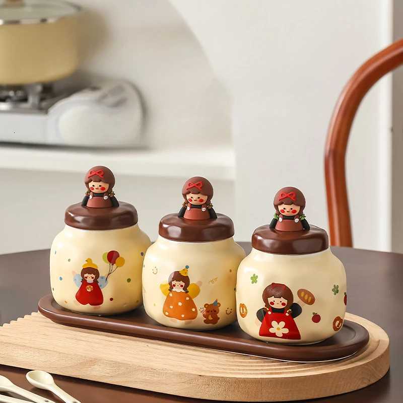 Household Ceramic Seasoning Jar Cbination Set MSG Salt Sugar Storage Seasoning Jar Kitchen Storage H251215