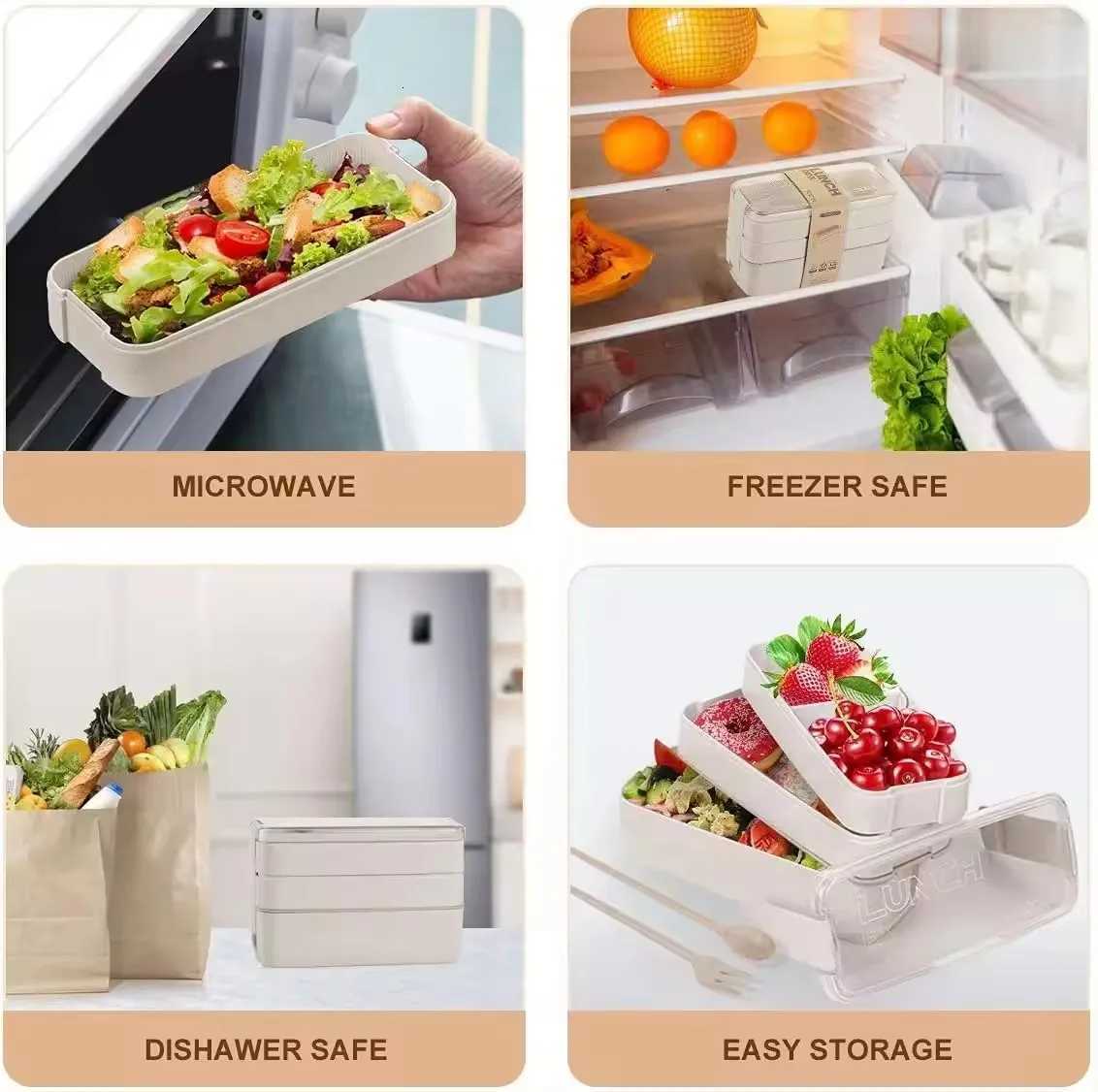 3-In-1 Cpartment Wheat Straw Bento Box Reusable Tableware Lunch Containers Meal and Snack Food Containers Portable Lunch Box H251213