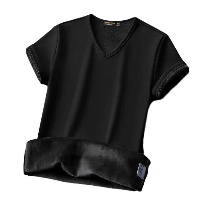 Winter Mens Velvet Short Sleeve T-shirt Base Shirt O-neck V-neck Man Warm Underwear Half Sleeve Top Thermal Short Sleeve Bottom G251215
