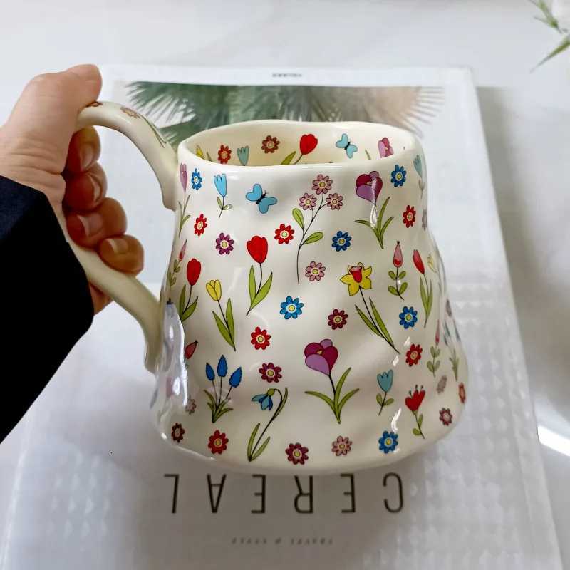 Ceramic Coffee g with Floral Design French Retro Water Cup for Girls Household Off Milk Coffee Broken Flower Cup New H251215