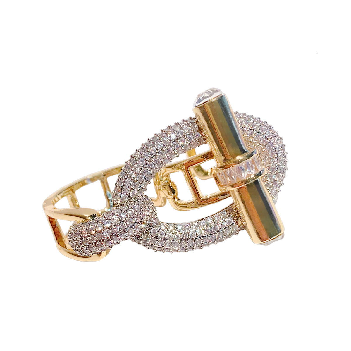 Designer Bracelet Copper Plated 18k Gold Plated New Horizontal Strip OT Series Ring Luxury Jewelry Set Copper Inlaid Zirconia Women's Fashion Acc