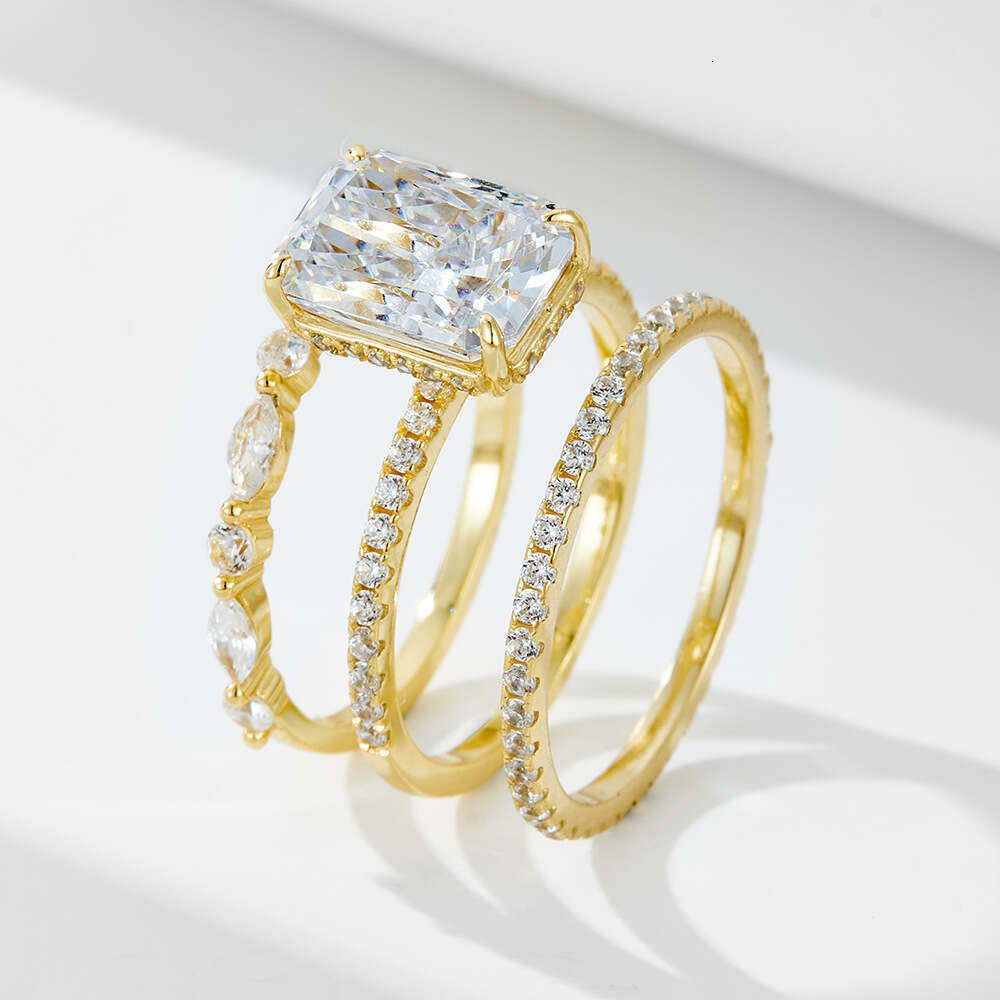 Wholesale Vvs Moissanite Engagement Women 925 Silver 10K 14K 18K Gold Plated Emerald Radiant Oval Cut Diamond Rings