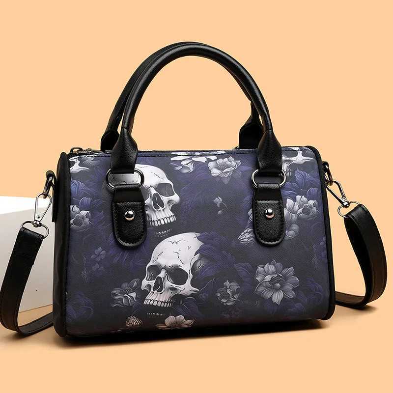 Skull Printed Boston Shoulder Bag Adjustable Strap Women Punk Crossbody Bag Oxford Hobo Bag for Party Festival ShoppingT251215
