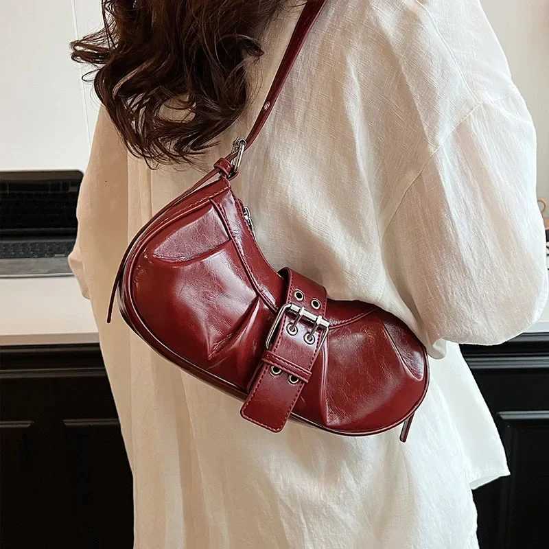 Y2K Satchels Spicy Shoulder Bags For Women Vintage Burgundy Ladies Underarm Bags Large Capacity Shopper Totes Hobo Bag HandbagsT251215