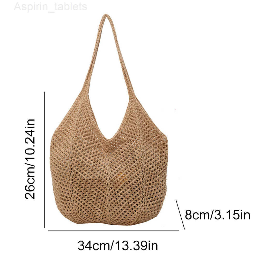 Retro Hand Knitted Shoulder Bag Fashion Womens Hollow Woven Handbag Large Capacity Solid Crochet Tote Bag Summer Mesh Beach Bag H251215