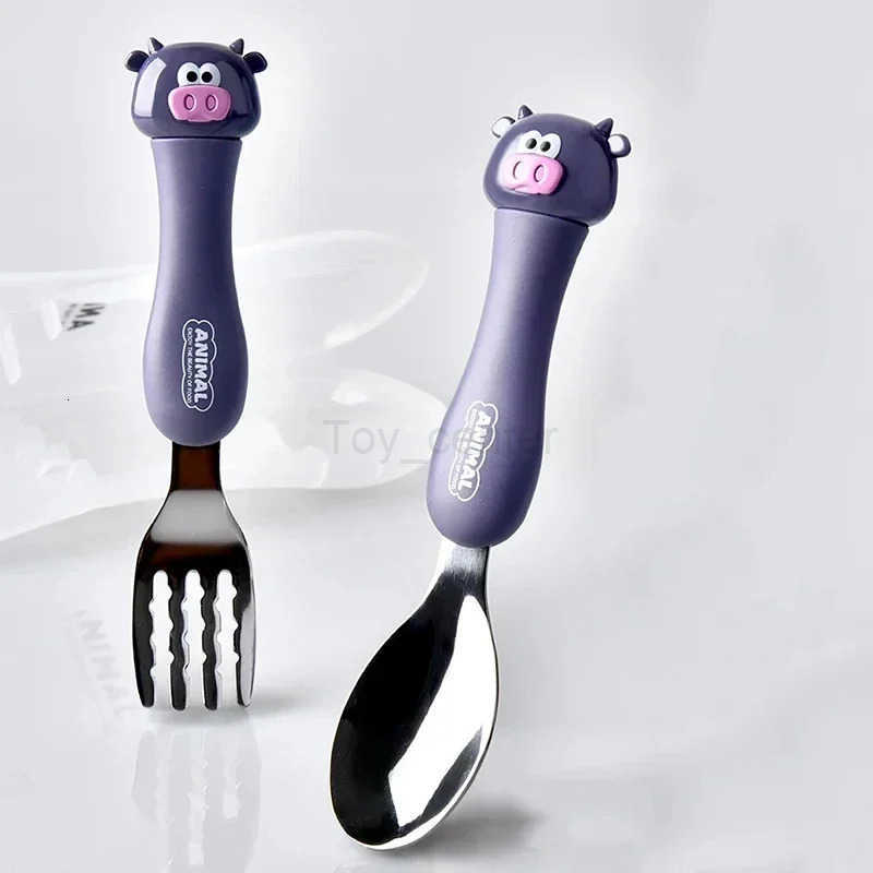 Disney Cartoon Animal Kids Spoon and Fork Set Dessert Spoon for Children Fork Baby Tableware Gadgets Childrens Cutlery Kids Favours H251215