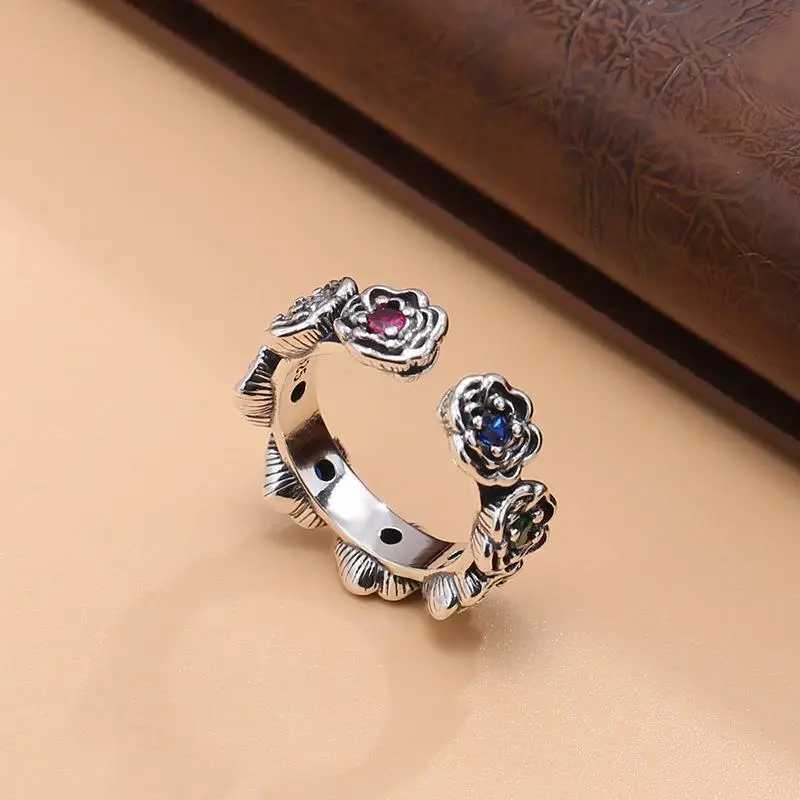 Huaya Womens Silver Color Rose Floral Carving Zircon Inlay Charming Rings Delicate New Banquet Open Ring Accessories Trend M251215