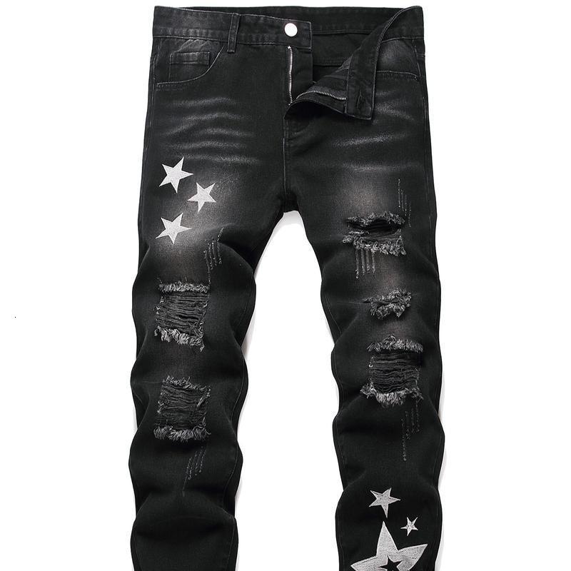 Black Y2K Jeans Mid Rise Straight Leg Man Pants with Silver Star Distressed Ripped Denim Clothing Hip Hop Male Streetwear250828