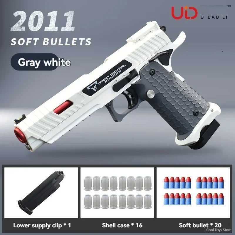 Toy Gun UDL2011 Alloy Nylon Soft Bullet Shell Ejecting Pistol Manual Launcher Real Size Fake Blaster Gun Replica Toy for BoyXJ251215