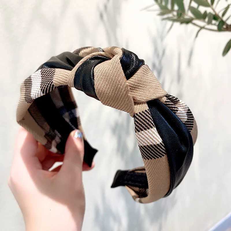 Stunning Wide Synthetic Leather Hairband Top Knotted Plaid Cloth Headband for Women Shopping Party Travel Headpiece AccessoriesXJ251215 - view 7