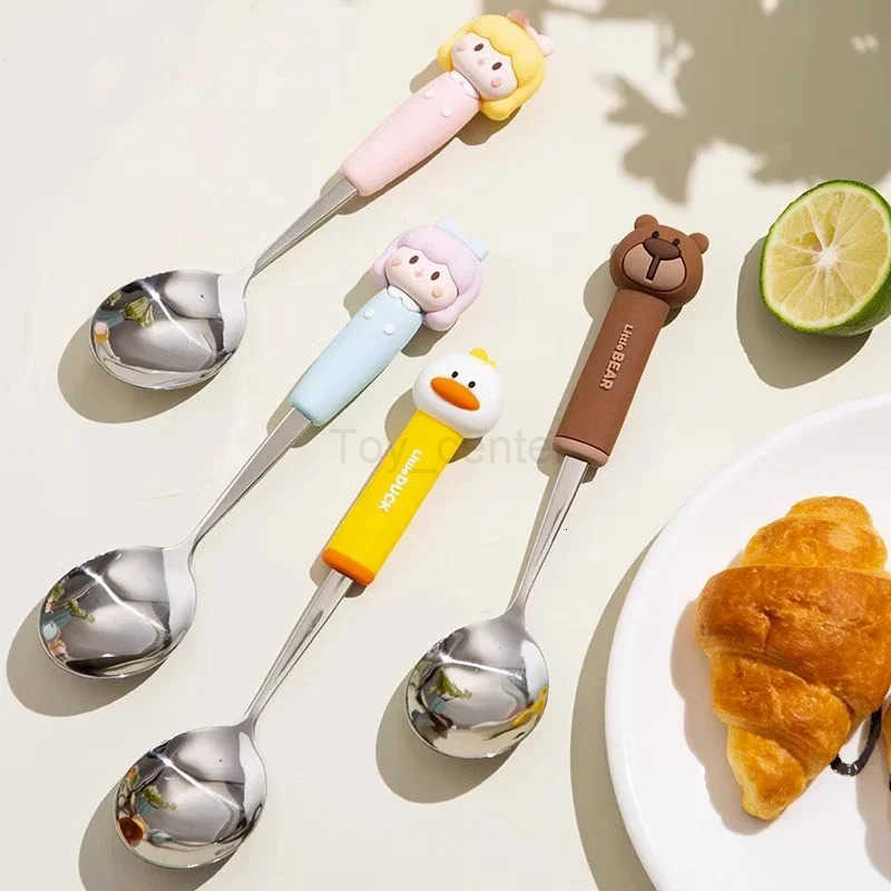 Disney Cute Cartoon Girls Spoon Fork Set Kids Tableware 304 Stainless Steel Cutlery Set with Silicone Handle Childrens Tableware H251215