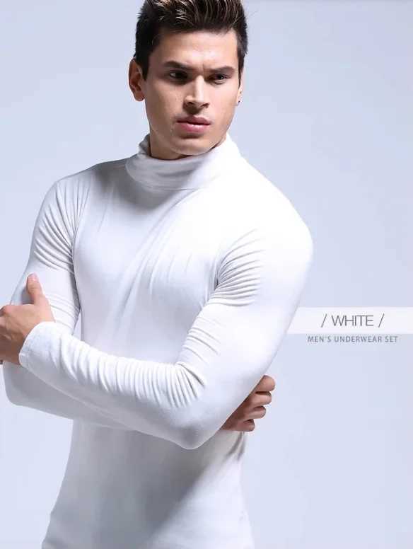 Mens Modal Underwear Backing Shirt Slim and Slim Large Elastic facial mask T Long Sleeve High Collar Milk Silk Slip Top G251215