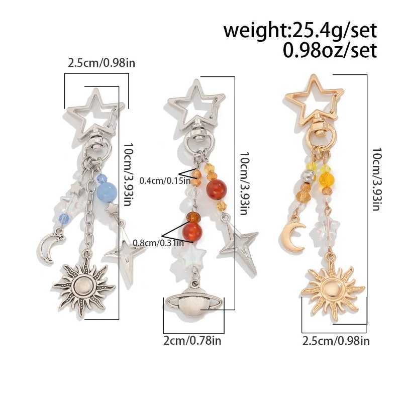 3Pcs/set Punk Stars Moon Sun Pendant Bag Keychain for Women Men Boho Colorful Beads Key Ring Bag Chain Y2K Jewelry Gift New M251215