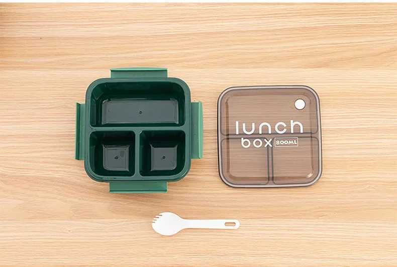 800/1100ml Plastics Cpartmented Lunch Box Microwave Safe Bento Box with Cutlery Food Storage for Student Worker Tableware H251213