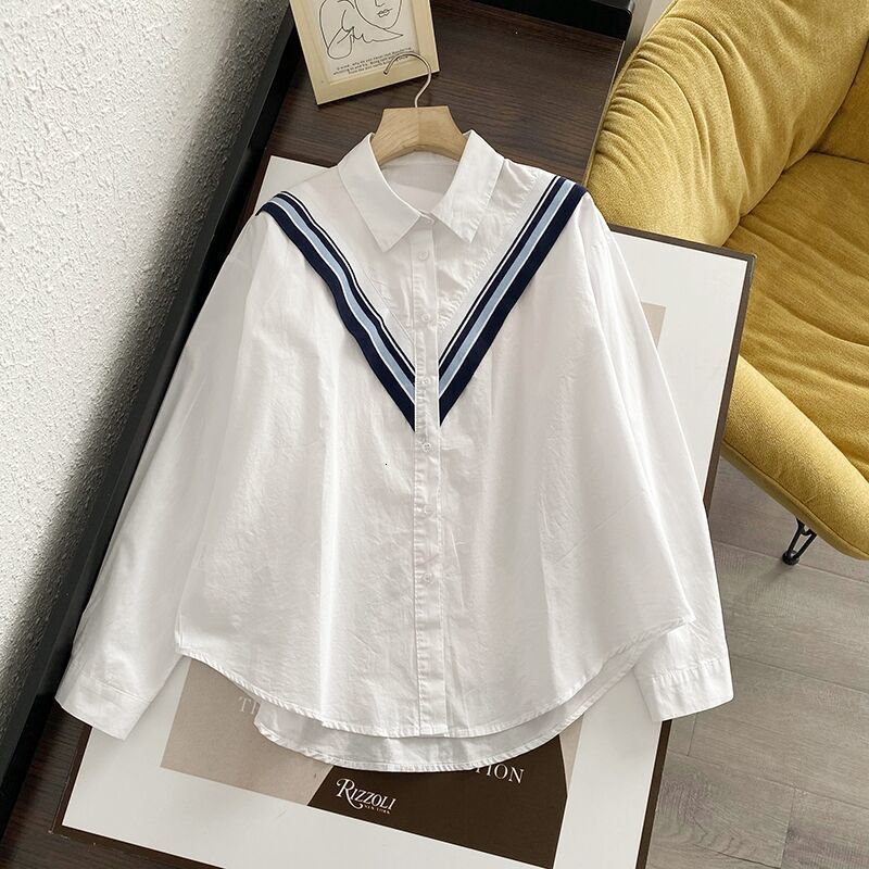Womens Shirt A high-end and elegant Commuting Office womens shirt with patchwork stripes loose and casual womens fashionable shirt 240820 ww