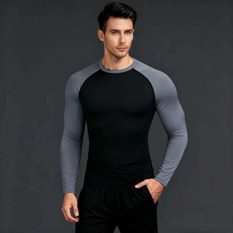 Underwear Men Compression Shirt Athletic Yoga Running Long Sleeve T-Shirt Spring Fall Gym Workout Stretchy Baselayers Rash Guard G251215