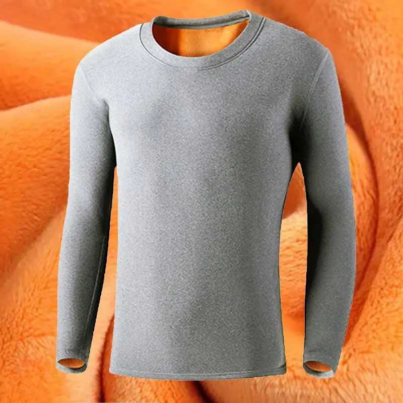 Mens Thermal Underwear Thickened and Fleece-Lined for Cold Protection Youth Top Winter Long-Sleeved Crew Neck Base Layer Shirt G251215