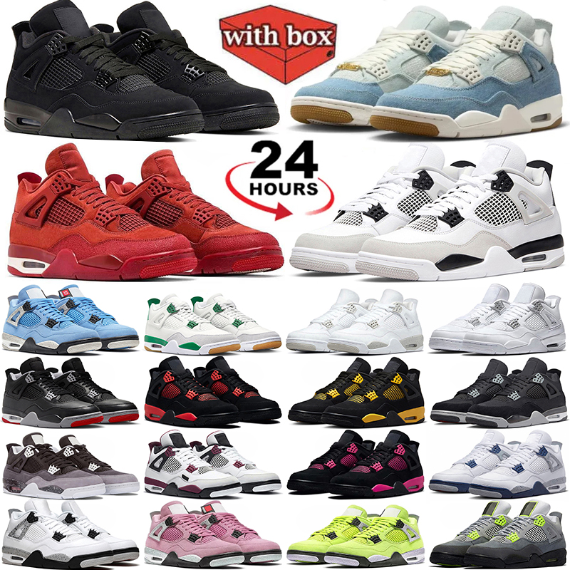 With box 4 4s men basketball shoes desinger shoes 2025 Black Cat University White Pure Money Pink Thunder Oreo Military Blue outdoors sneakers size eur36-47