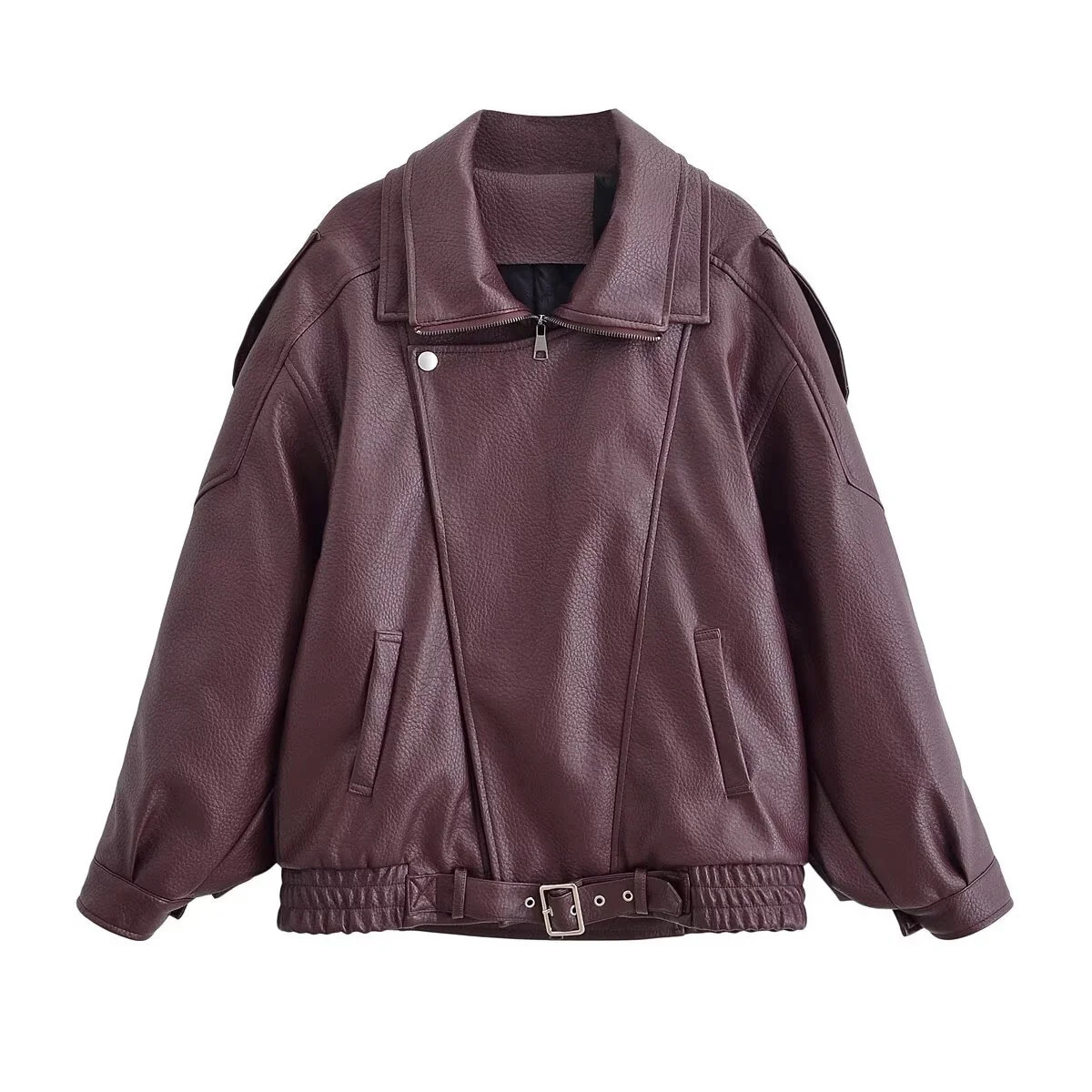 2025 Autumn Womens Casual Fashion Simple Versatile Retro PU Leather HighEnd Loose Motorcycle Style Jacket 251205