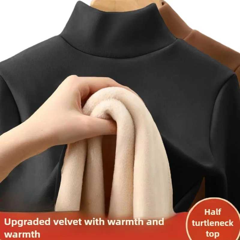 1pcs Winter Men Thickening Velvet Thermal Underwear Tops Half-high Collar Long-sleeved T-shirt Solid Color Sport Warm Pullover G251215