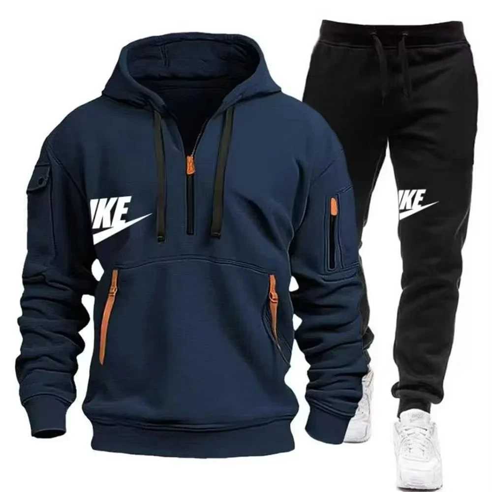 New mens autumn and winter suit zipper hoodie trousers suit casual mens sportswear warm suit X251215