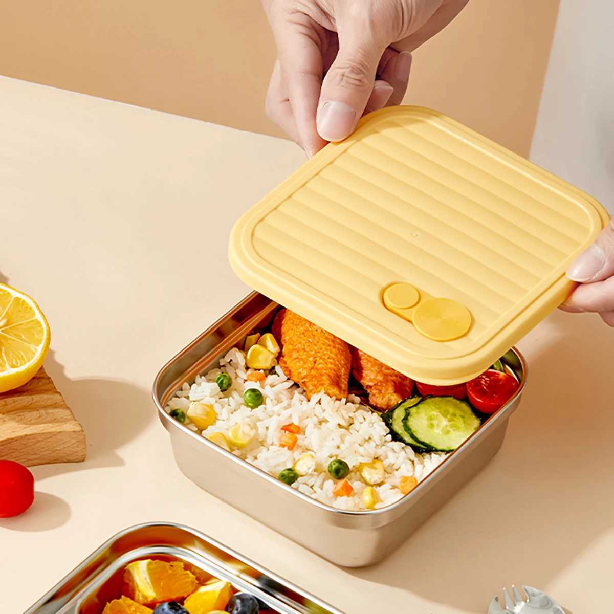 304 Stainless Steel Bento Box With Lid Portable Sed Divided Lunch Box For Kids Student School Fruit Salad Lunch Container H251213