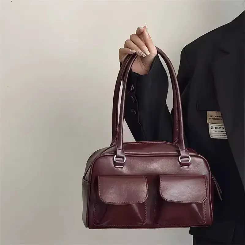 Vintage Women Business Shoulder Bags Simple Ladies Commute Tote Bag Pu Leather Female Underarm Bag Burgundy Large Handbags PurseT251215