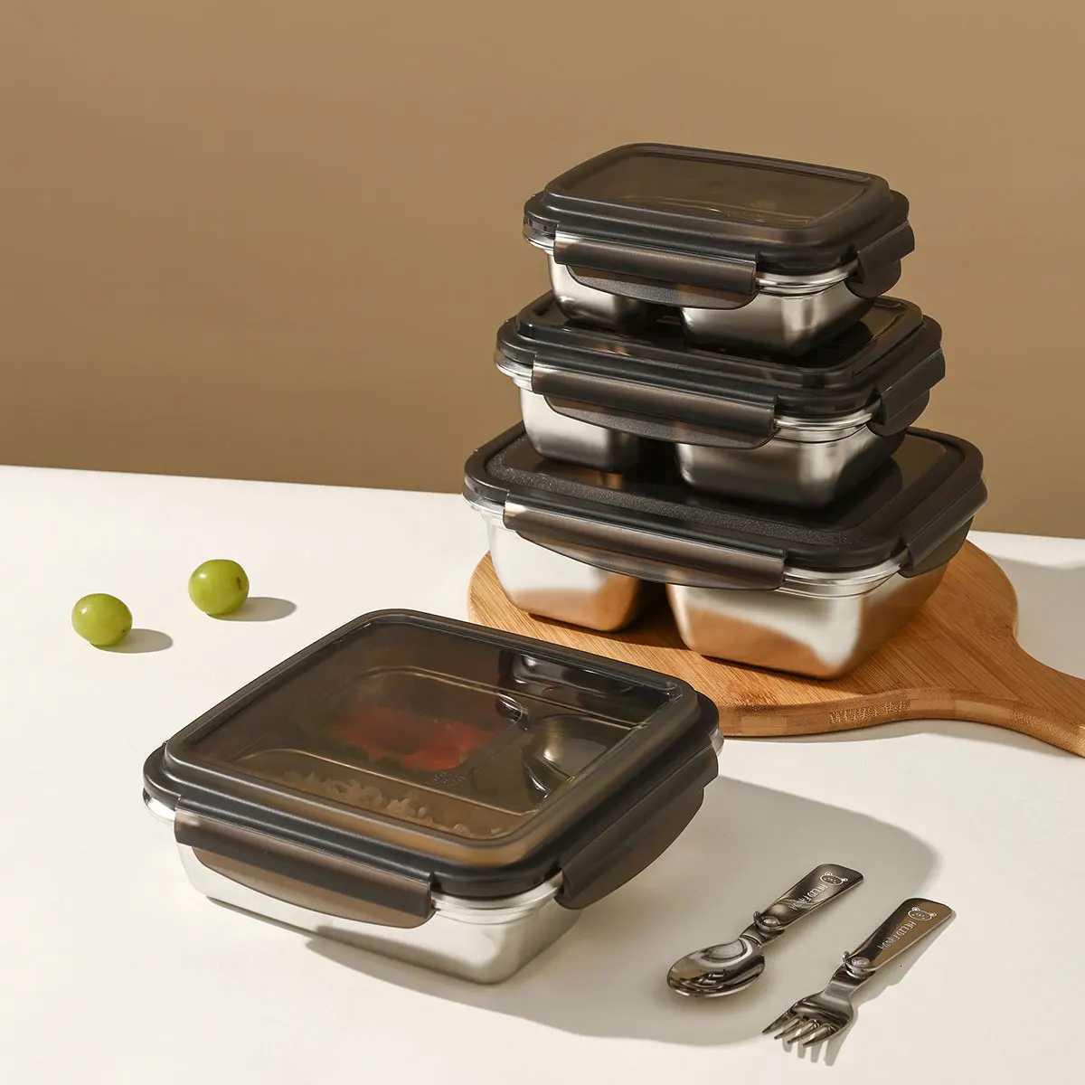 WORTHBUY 304 Stainless Steel Divided Bento Lunch Box Portable Leak-proof Food Container With Cpartments For Students Kids H251213