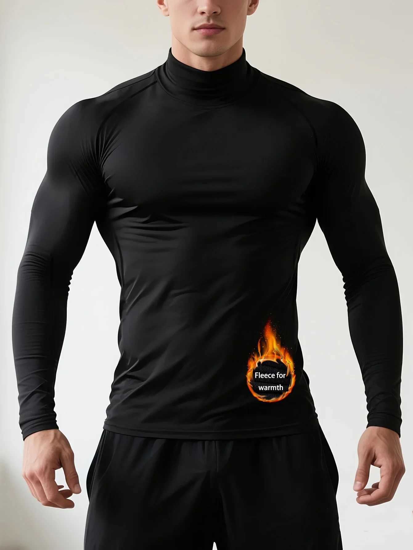 Autumn and winter high neck fitness long sleeve men sports running warm tight jacket quick dry elastic compression T-shirt G251215