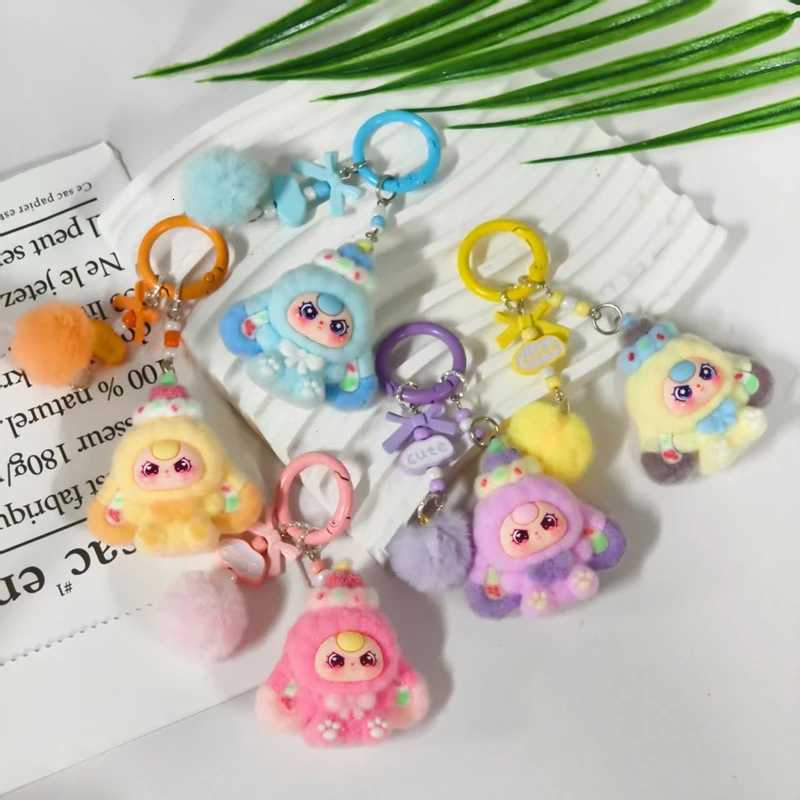 Kawaii Mini three Keychains Cartoon Flocking Doll Backpack Pendant Key Chain Car Key Bag Charms Gifts for Women s M251215