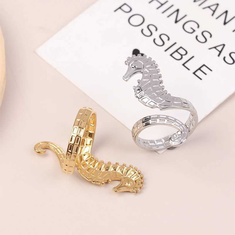 1PC Sea Beach Stainless Steel Sea Horse Design Open Ring Light Cozy Women Charm 18K PVD Plated Waterproof Stylish Jewelry Gift M251215