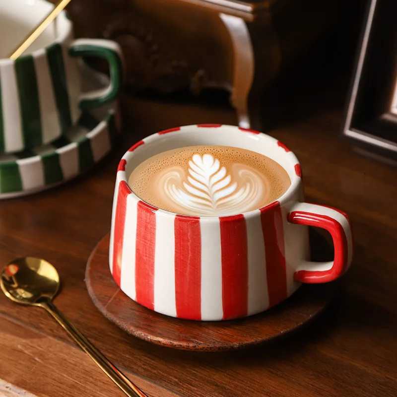Minimalist Stripe Ceramic Coffee Cup and Saucer Creative Colorf g Afternoon Tea Flower Tea Cup He Breakfast Milk g Gift H251215