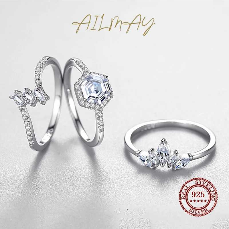 Ailmay Fashion 925 Sterling Silver Simple crown Finger Ring Elegant Clear Zircon Rings For Women Girls Party Accessories Jewelry M251215