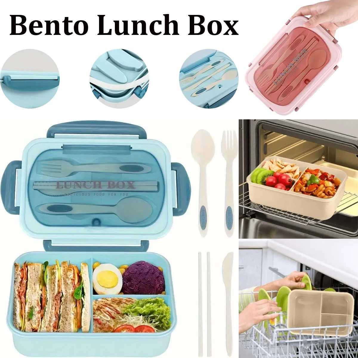 Bento Lunch Box Leak-proof Food Container With Tableware Microwave-Safe Lunch Box With 3 Cpartments For School Off Outdoor H251213