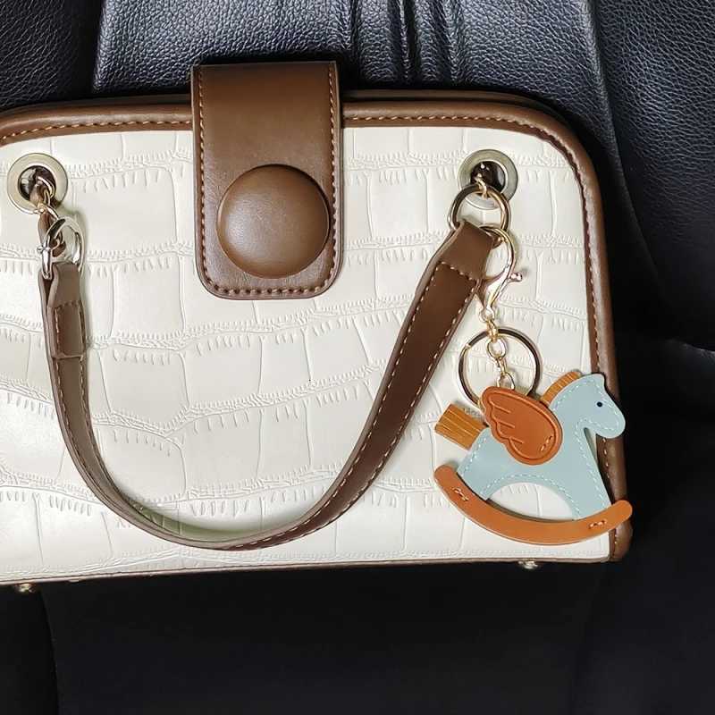 Women PU Leather Charms Bag Pendant KeyChain Cartoon Pony Rocking Horses Keyring Cute Animal Ornament Accessories Gift M251215