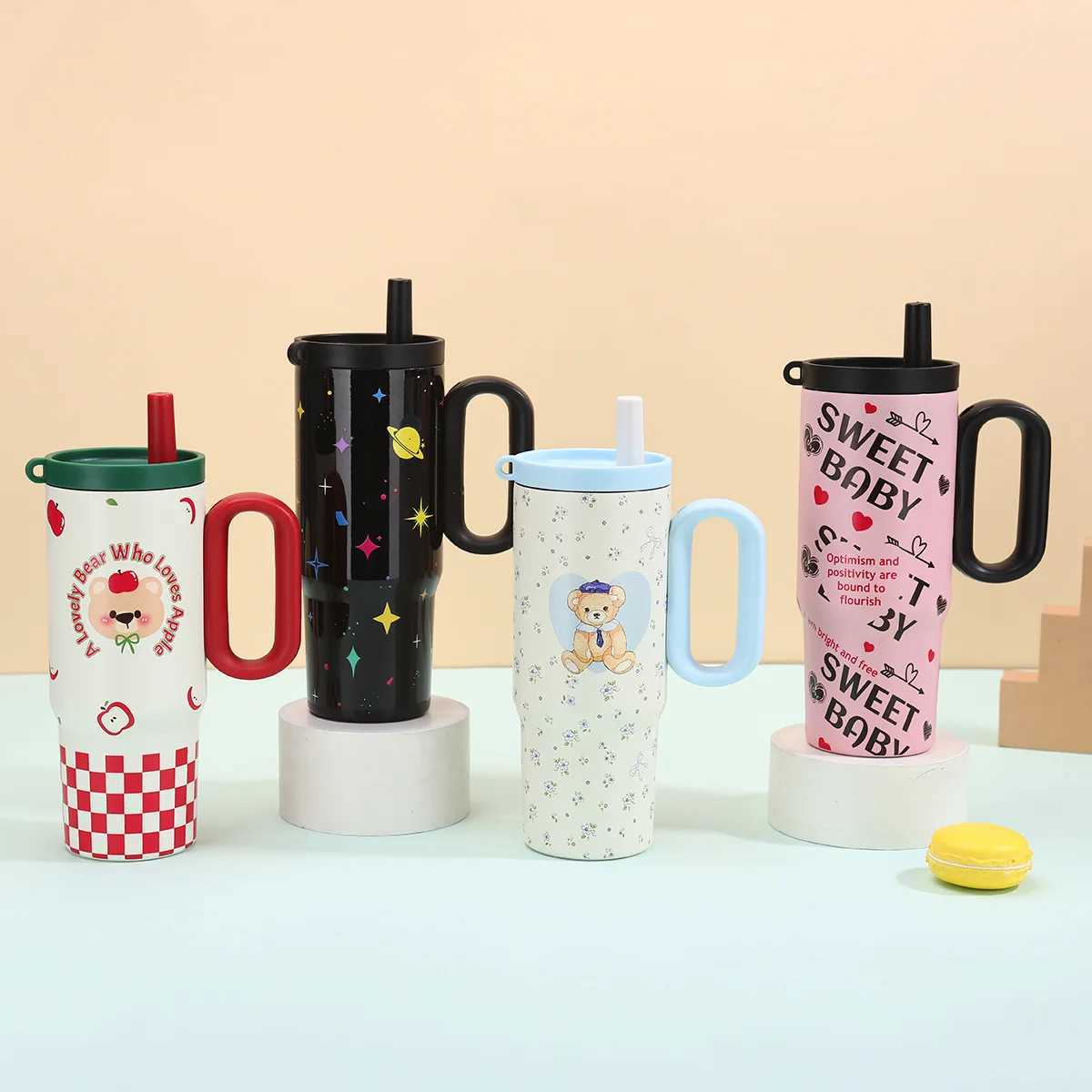 750Ml New High-value 316 Stainless Steel Thermos Cup Vacuum Flasks Cartoon Girl Straw Cup Portable Large-capacity Car Ice Cup H251215