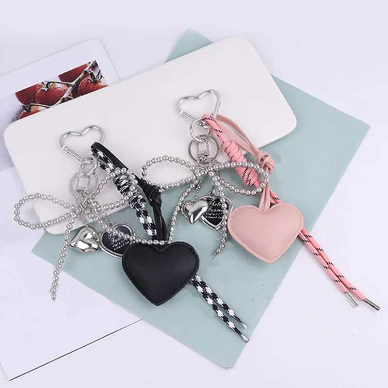Trendy Leather Heart Bow Keychain Deli e Beaded Keyring Car Key Holder Bag Pendant Decoration For s Gift M251215