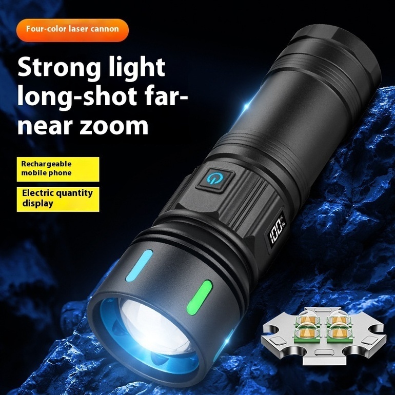 Ultra bright laser flashlight outdoor camping atmosphere light with expandable zoom, large capacity rechargeable, and long-lasting battery life hot-sa