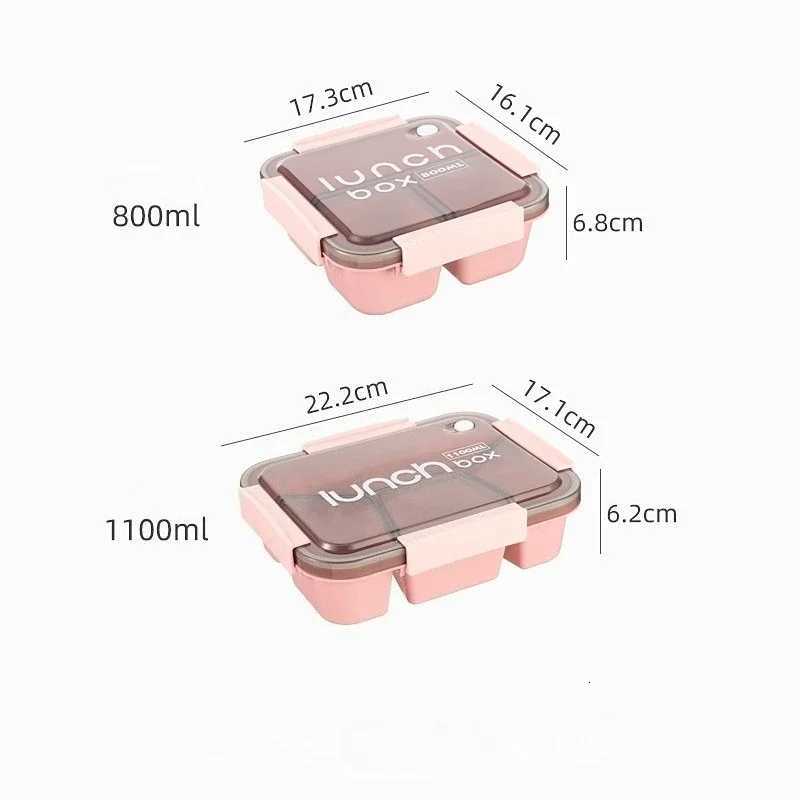 800/1100ml Plastics Cpartmented Lunch Box Microwave Safe Bento Box with Cutlery Food Storage for Student Worker Tableware H251213