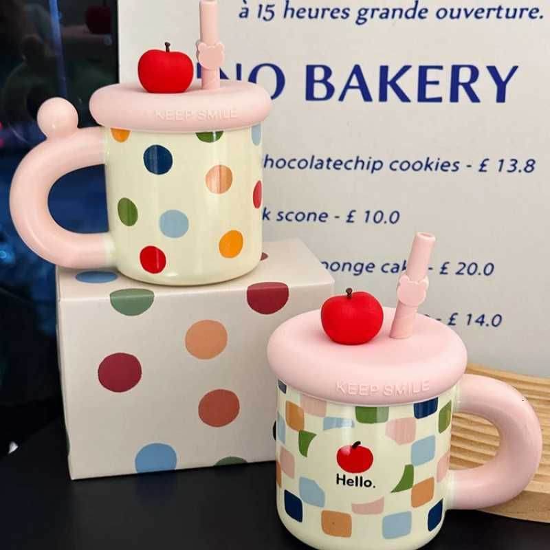 Cute Household Pots Ceramic g with Silicone Lid Straw Ceramic Coffee Milk Cup Off Drinking Water Cup for Souvenir Gift H251215
