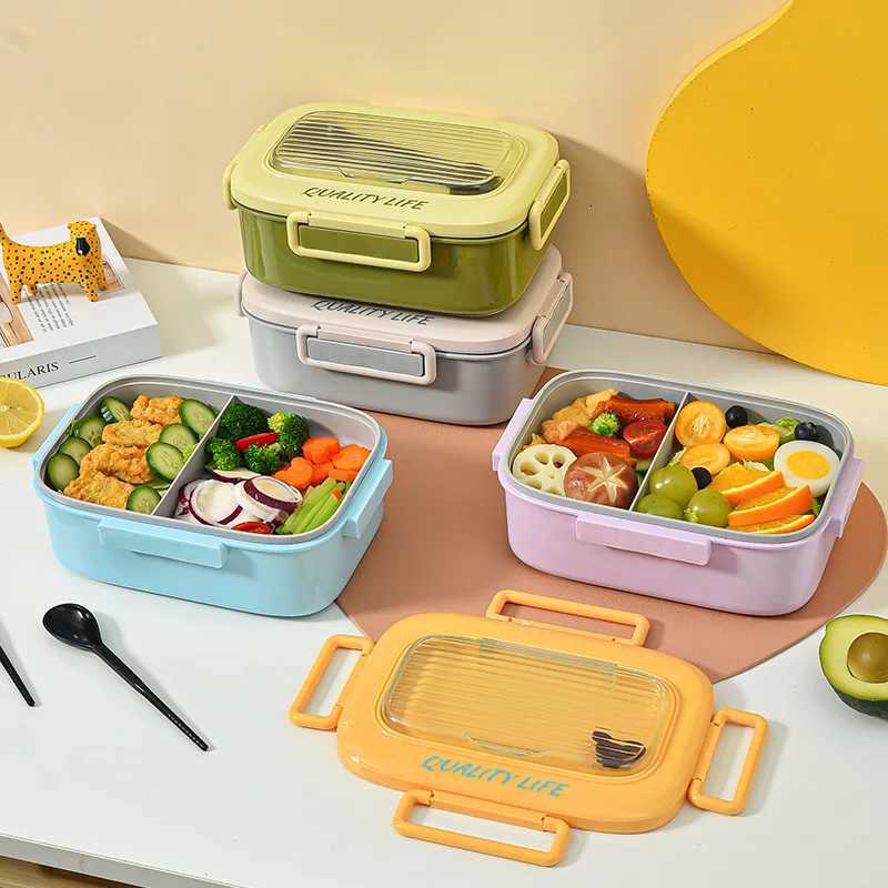 Portable Lunch Box Lunch Container for Kids Double Bento Box with Tableware Microwaveable Food Storage Container H251213