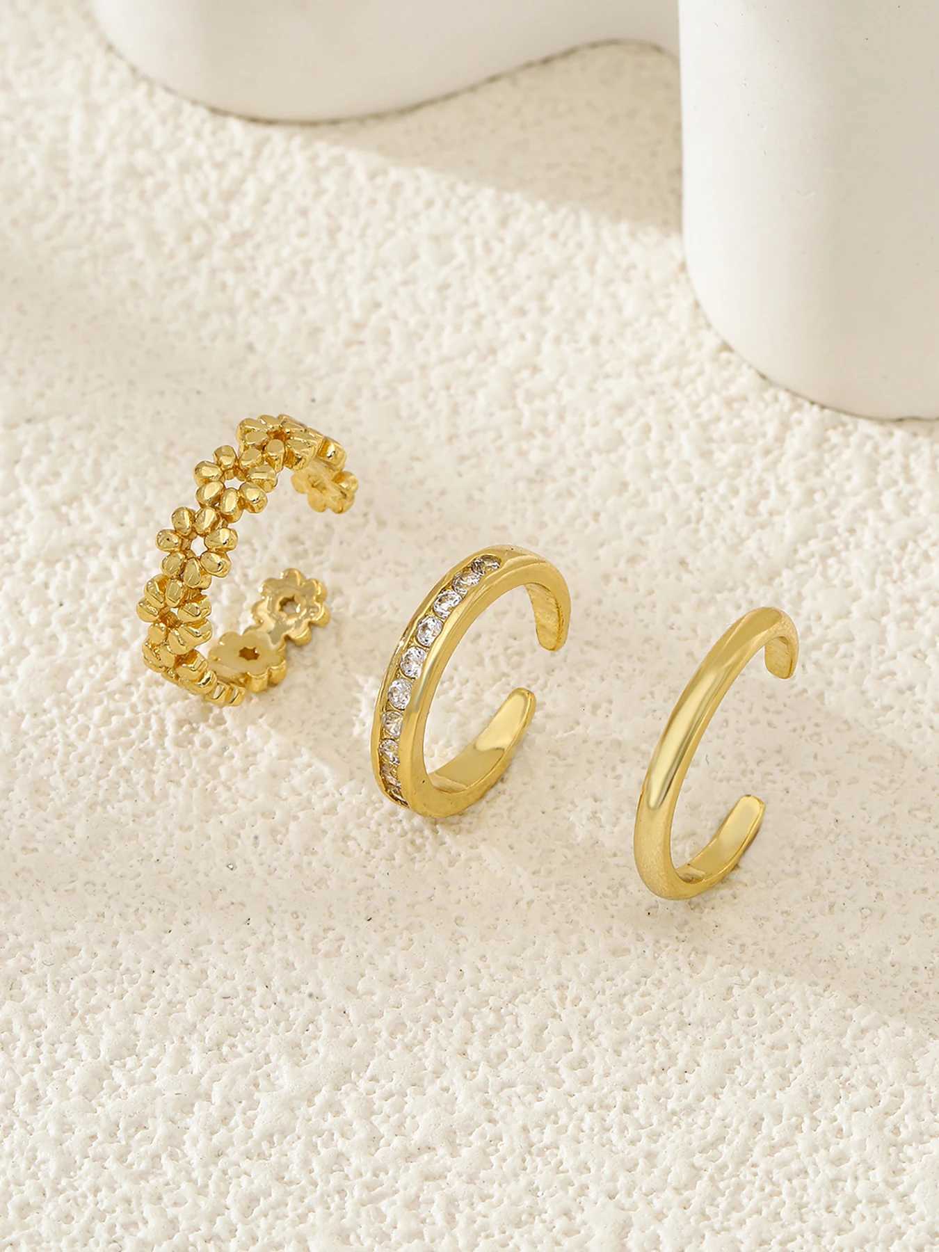 3pcs Fashionable Luxurious Open Adjustable Zircon Foot Ring Womens Beach Vacation Foot Joint Ring Toe Ring Set Jewelry M251215