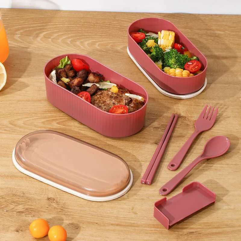NewHot ssStudent Lunch Box Thicke PP Plastic Material Partition Double Layer Lunch Box Off Lunch Box Can Be Heated H251213