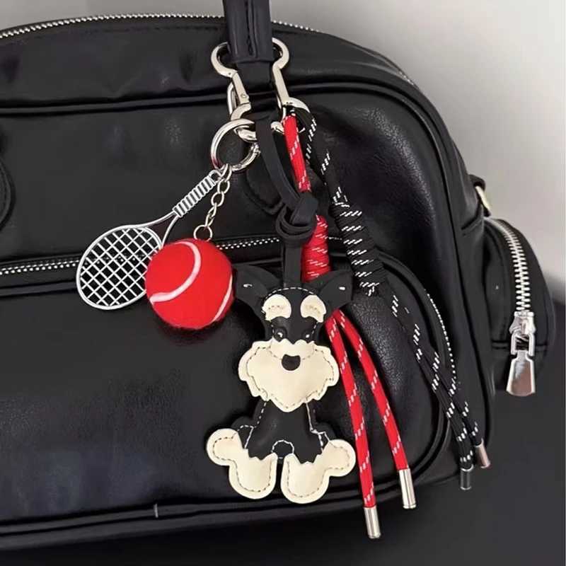 Lovely PU Leather Schnauzer Keychain Cute Puppy Animal Dog Fashion Bag Pendant Woven Rope Keyring Bag Charms M251215