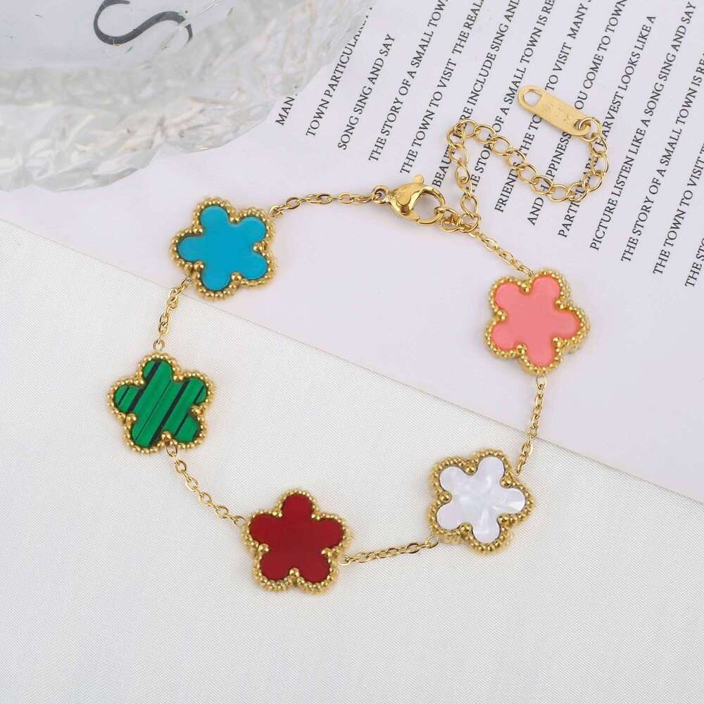 Classic Luxury Stainless Steel Bracelet Ladies Adjustable Five Flower Bracelets For Women New Fashion Party Jewelry Gifts Clover
