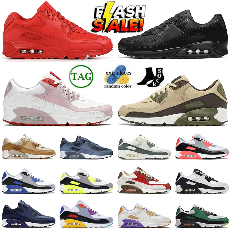 Designer 90 Running Shoes Airmac 90s Trainers Triple Black Mesh Red Valentines Day Hemp Earth Caramel Midnight Navy Mens Womens 90S Airmaxics Sneakers Outdoor 36-46