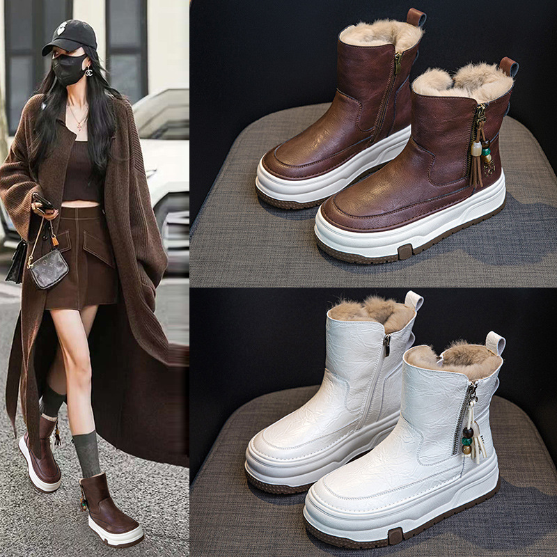 Luxury Black White Womens Designer Furry designer womens Mini ankle Boots Fur booties Winter Fluffy snow boots Combat boots Outdoor Platform hiking shoes