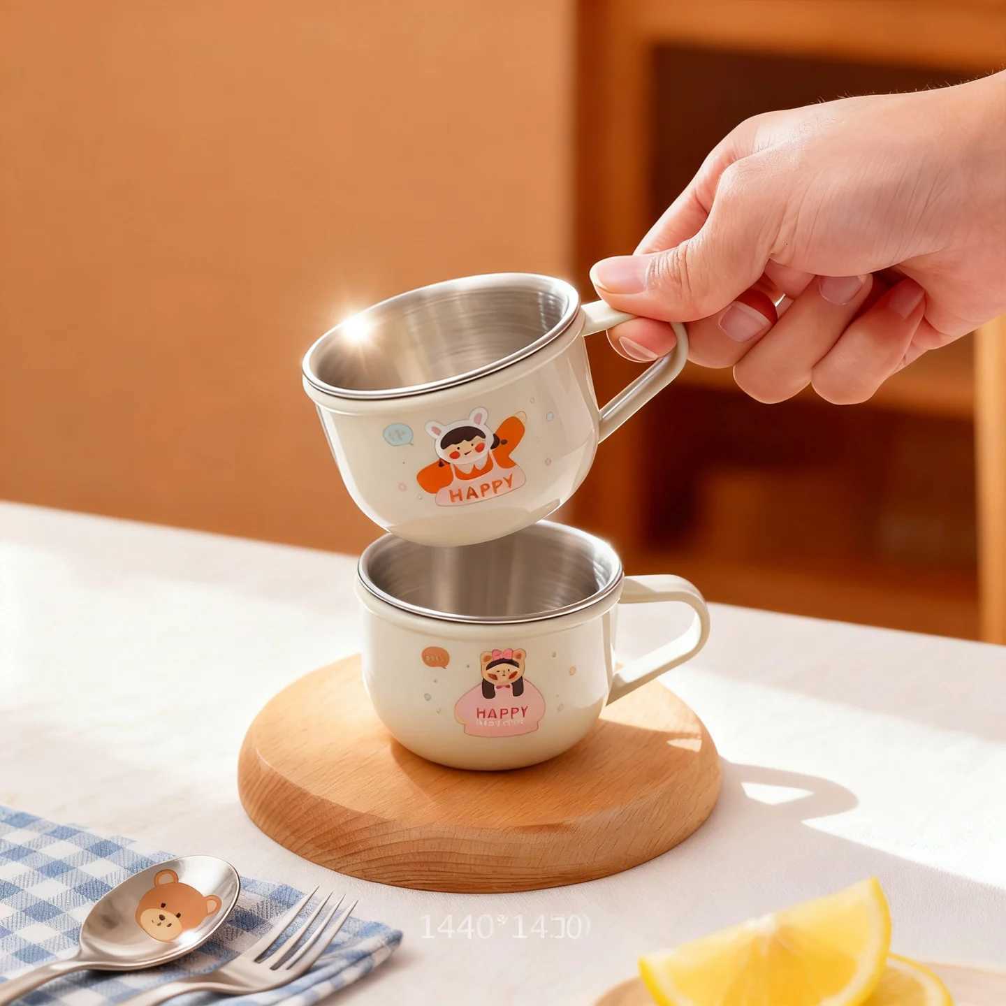 Thicked Durable Mini Water Cup With Handle Plastic/304 Stainless Steel Milk g Portable Cute Cartoon Kids Learning Drinking Cup H251215