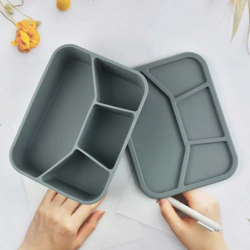 Temperature Resistance Silicone Lunch Box 4 Cpartments Thicke Divided Lunch Box Leak-proof Portable Meal Box Back To School H251213